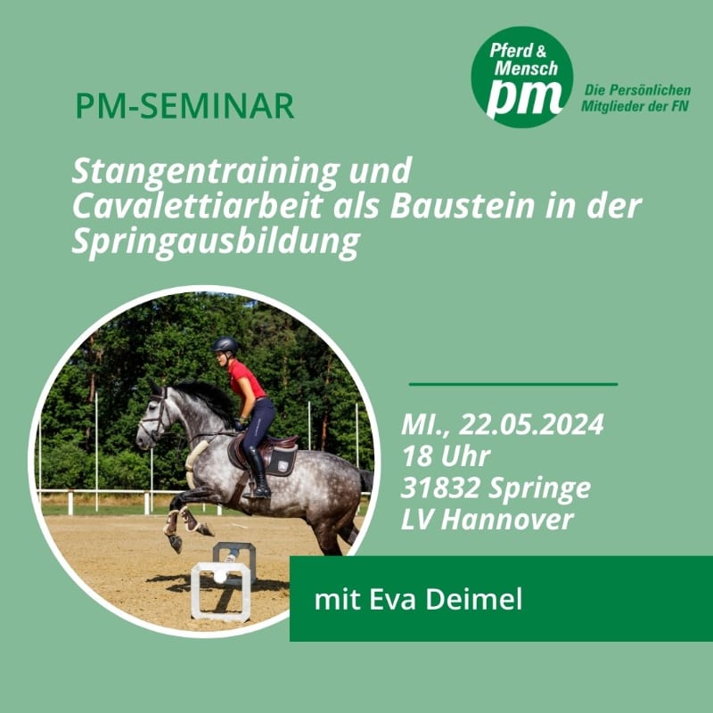 PM-Seminar in Springe: Stangentraining und Cavalettiarbeit als Baustein in der Springausbildung