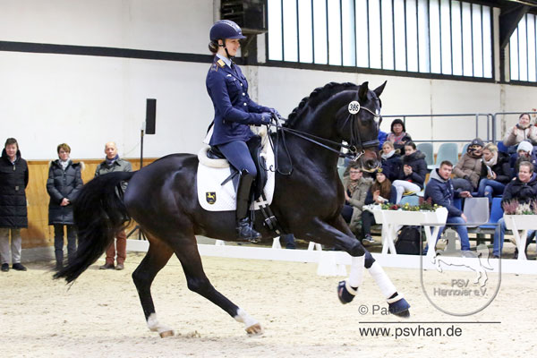 Mit ihrem Hengst Sir Salvatore siegte Ann-Kristin Arnold im Finale Dressur Junge Reiter der Kl. S*. Foto: Pantel